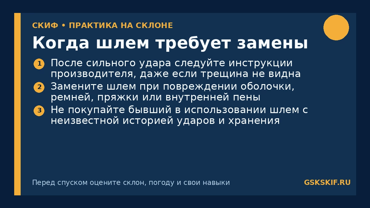 Когда шлем требует замены — инфографика СКИФ