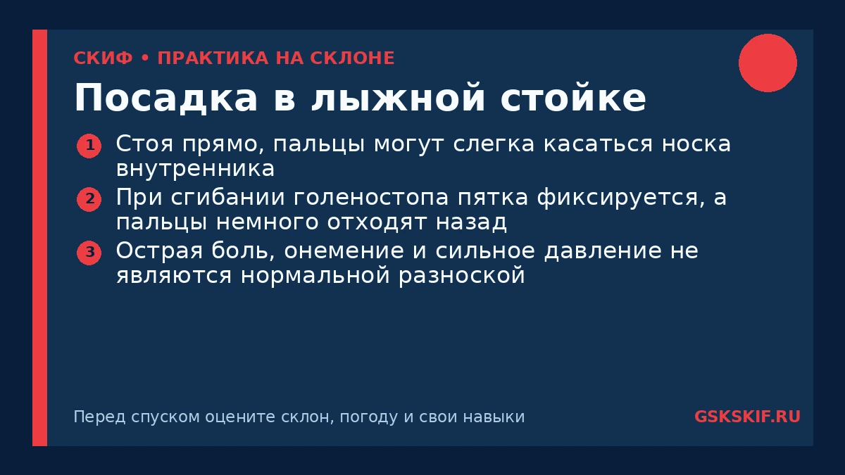 Посадка в лыжной стойке — инфографика СКИФ